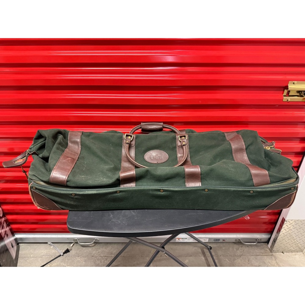 VTG Orvis Battenkill Rolling Duffel Bag Green Canvas Leather Trim Large Travel